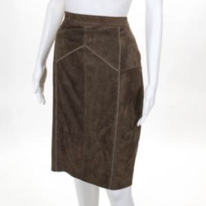 Carolina Herrera Brown Suede Paneled Skirt